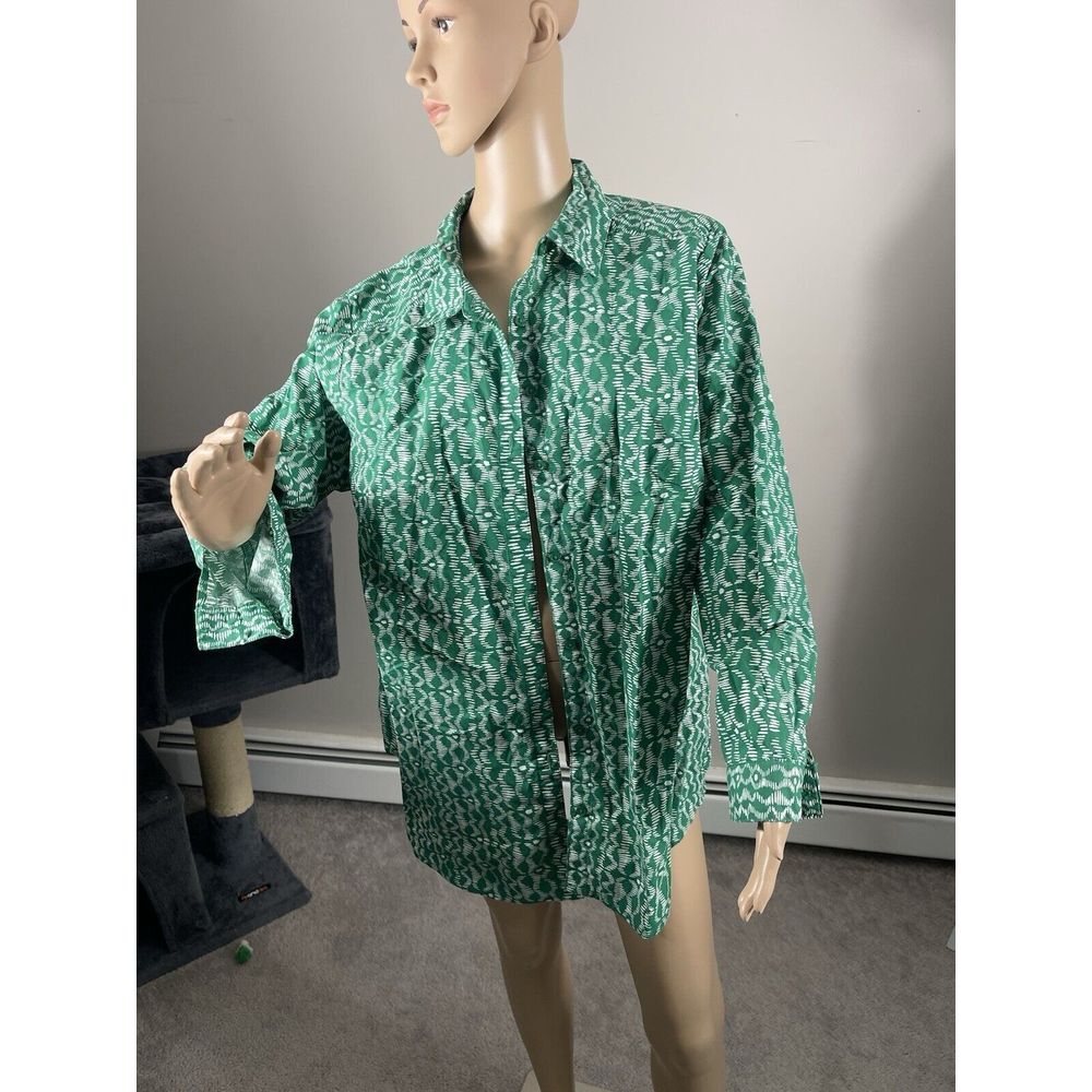 Roaman's Size 24W Top Shirt Blouse Green Button Down‎